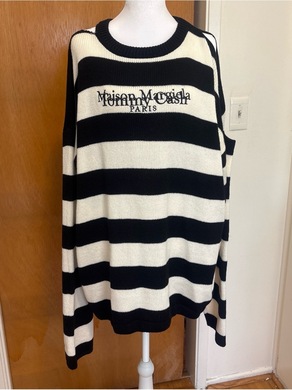Maison Martin Margiela Black and White Striped Crewneck Sweater
